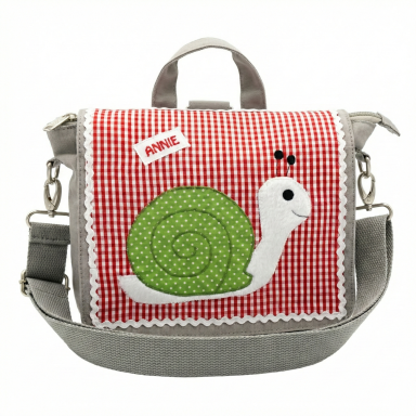 Kindergarten-Rucksäcke Kindergartenrucksack personalisiert rotweiß kariert mit Schnecke stoffschmiede.com
